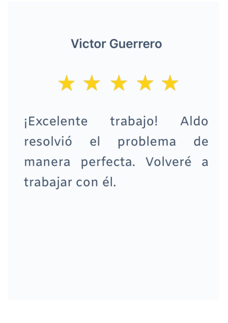 Asistente virtual. Testimonio de Victor Guerrero. Excelente trabajo. Aldo resolvió el problema de manera perfecta.