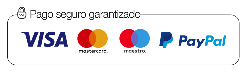 Pago seguro con Paypal, Visa y Mastercard. Asistente virtual.